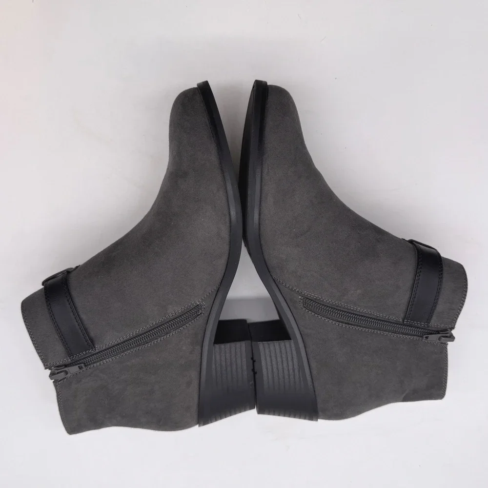 Market & Spruce Gray Suede Ankle Boots Side Zip‎ Buckle Block Heel Women US 9W